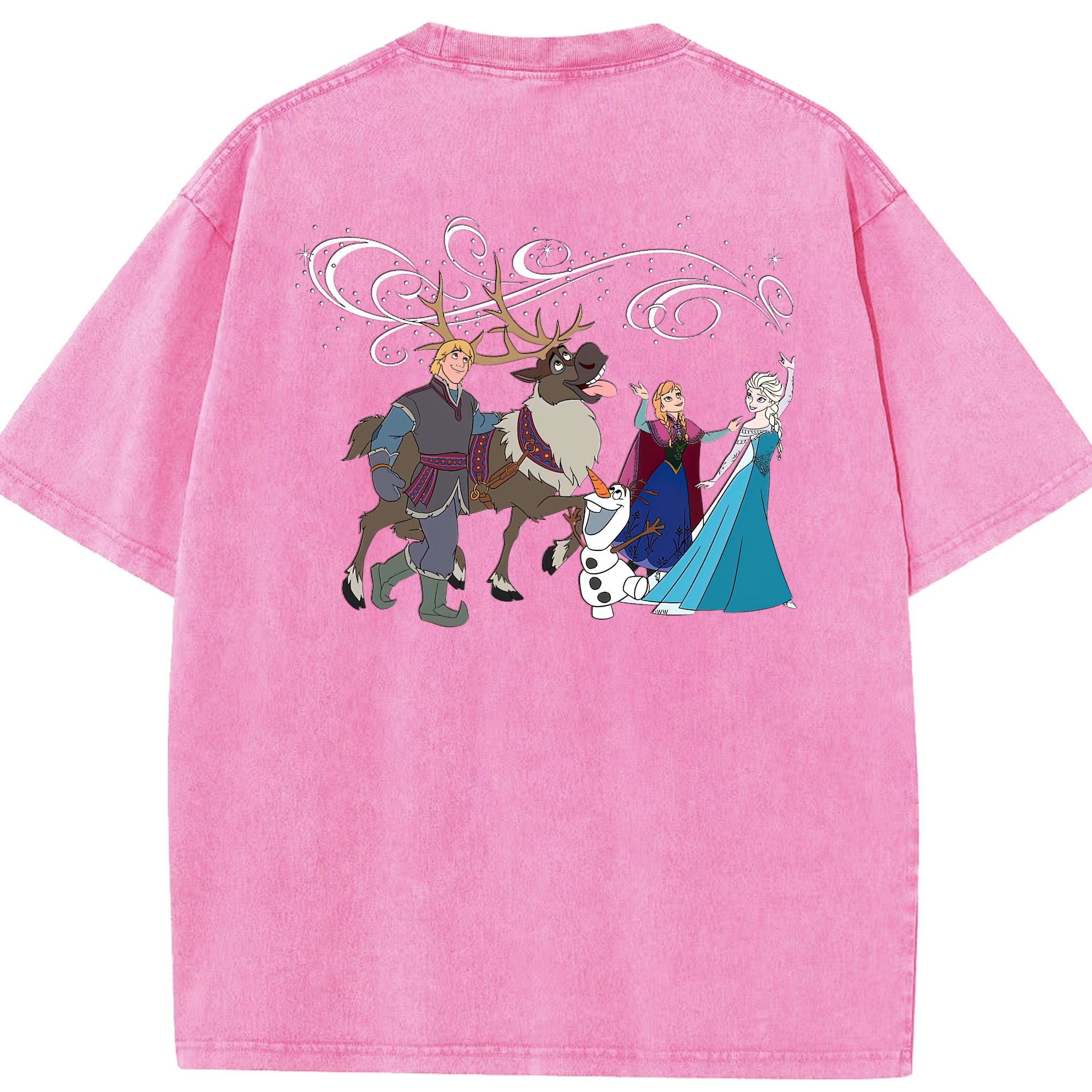 （画像用） アナと雪の女王 アンナ エルサ Frozen Anna Elsa 綿100% ヴィンテージ風 半袖Tシャツ（背面プリント）